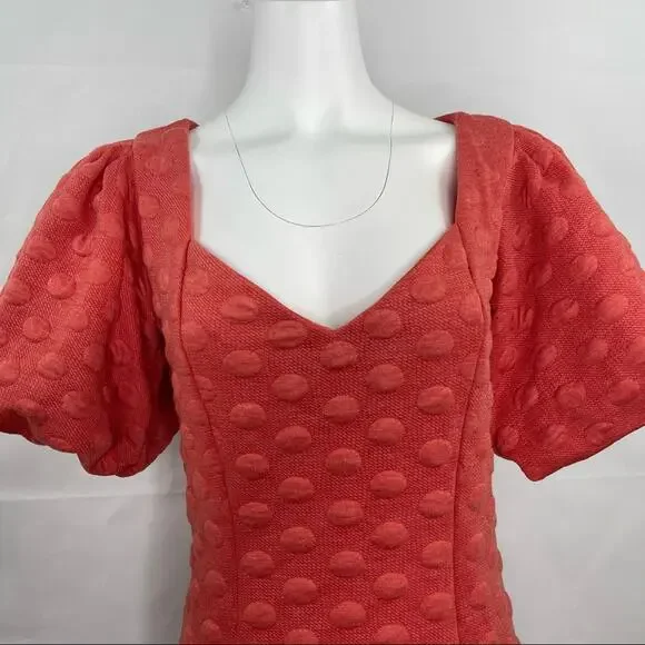 NWT Betsey Johnson Dot Jacquard Puff Sleeve Mini Dress Poppy Large XS - Picture 4 of 9